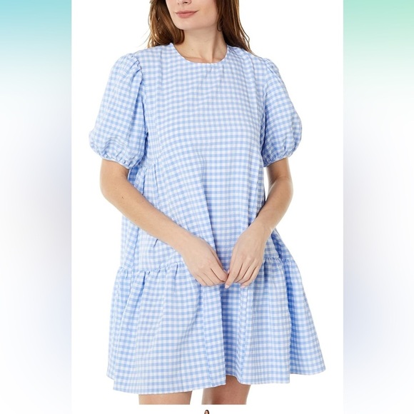 Anthropologie En Saison Format Gingham Mini Dress Size‎ Large Seersucker cottage - Picture 1 of 12